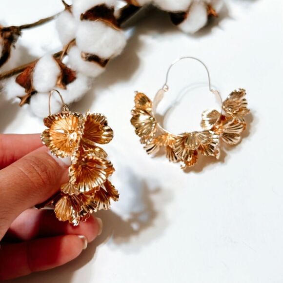 Floral hoop earrings N138 - Picture 3 of 4